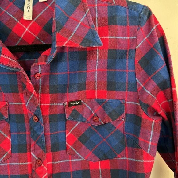 RVCA Women’s Plaid Blue Red Long Sleeve Button Down Casual Shirt Size Small GUC - Picture 3 of 12